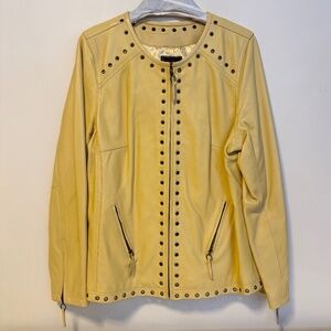Bradley Bayou Genuine Leather Jacket Studded Grommet Eyelet Yellow Womens XL